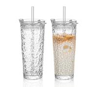 KEMORELA Gobelet en verre, gobelets en verre avec couvercles et pailles