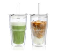 KEMORELA Gobelets en verre avec couvercles et pailles, gobelet