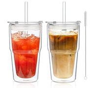 KEMORELA Gobelets en verre transparent avec couvercles et pailles, gobelet