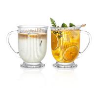 KEMORELA Lot de 2 tasses à café en verre côtelé transparent de 473,6 g avec poignée, accessoires de bar à café, verres durables pour boissons chaudes
