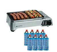Kemper - Barbecue à gaz Portable 1900W Grille Anti Adhesive + 8 Cartouches gaz Butane - Petit Barbecue gaz idéal Camping, terrasse, extérieur