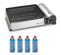 KEMPER - Barbecue gaz portable 1.9 KW grille anti adhesive + 4 cartouches gaz camping