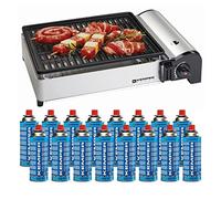 KEMPER - Barbecue portable à gaz 1900 W Grille anti-adhésive + sac transport + kit 16 cartouches Butane Piézo Bac récupérateur