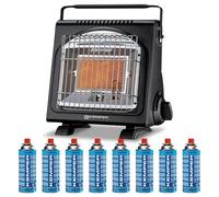 Kemper - Chauffage à gaz Portable 1700W Systèmes Sécurité intégrés + 8 Cartouches de gaz Butane Autonomie 2h30