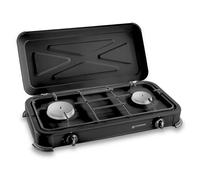 Kemper Group Réchaud gaz portable 2 feux 2600W Noir – Couvercle et plaque de cuisson