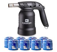 KEMPER - Lampe à souder à gaz Professionnelle Utilisation 360° Chalumeau gaz Allumage piezo + 8 Cartouches gaz Perçables