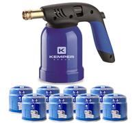 KEMPER - Lampe à Souder Allumage Piezo + 8 Cartouches Gaz 190g - Chalumeau de Soudure 1200°C Multi-Usage : Plomberie Bricolage Cuisine Corps Acier Robuste Autonomie 8h
