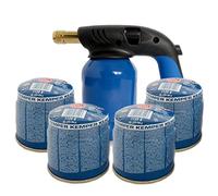 KEMPER - Lampe à souder Piézo avec 4 Cartouches 190g - Chalumeau de soudure acier à flamme réglable 1200°C et sécurité Stop Gaz - Kit complet travaux domestiques et brasage