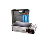 KEMPER - Plancha gaz portable 2300W plaque anti adhésive + 2 cartouches de gaz camping + Valise de transport