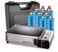 Kemper Plancha gaz portable 2300W Kemper plaque anti adhésive + 8 cartouches gaz camping + Valise de transport