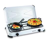 KEMPER - Réchaud gaz portable 2 feux 2600W Blanc laqué Couvercle Plaque de cuisson