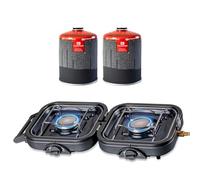 KEMPER - Réchaud gaz Pliable 2 Feux 4600 W Bruleur Acier Inoxydable + 2 Cartouches de gaz 7/16"