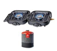 KEMPER - Réchaud gaz Pliable 2 Feux 4600 W Bruleurs INOX + Cartouche de gaz 7/16"