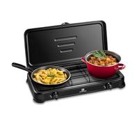 KEMPER - Réchaud gaz portable 2 feux 2600W Noir Couvercle Plaque de cuisson
