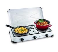 Réchaud gaz portable 3 feux 3450W Blanc laqué Couvercle Plaque de cuisson KEMPER