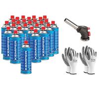 Kemper Torche à Gaz Chalumeau de Cuisine, Caramellateur + Recharge de Gaz Butane 227 g Multifonction + 2 Paire Gants Hommage (27 Butane + Cannel)