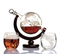 Kemstood Ensemble de carafe à whisky (850 ml) en forme de globe gravé avec 2 verres dans un Whisky coffret cadeau original - Le cadeau parfait pour les amateurs de whisky et de spiritueux