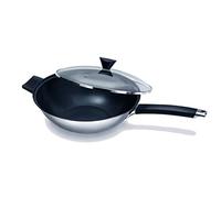Ken Hom Ensemble de Wok Revêtement Antiadhésif Acier Inoxydable | 32cm | Excellence | Set de 2 Pièces/Poele Wok Induction avec Couvercle en Verre | Passe au lave-vaisselle | Garantie de 5 ans
