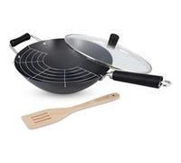 Ken Hom - Ensemble de wok Excellence 31 cm Acier au carbone 4 pièces Induction Couvercle en verre