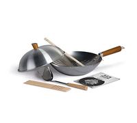 Ken Hom Wok Traditionnel en Acier au Carbone, 32 cm, avec Couvercle, Outils, Baguettes et Livre de Recettes, Classique, ne Passe pas au Lave-Vaisselle, Non-Induction, Garantie 2 ans