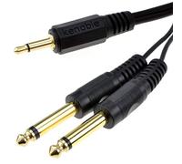 kenable Câble Audio Jack 3,5mm Mono vers Double Jack 6,35mm Mono - Connecteur Pro pour Mixeur Ampli Pédale d'Effet - Coaxial Simple Embouts Dorés - 1m Noir