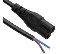 kenable Cordon d'alimentation C7 Figure 8 vers câble à extrémité nue 2 conducteurs 2,5 A 250 V pour TV, calculatrice, radio, noir, 1 m
