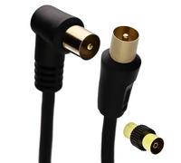 kenable RF Droit Angle TV Antenne Numérique Terrestre Fiche Vidéo câble & Coupleur Plaqués Or 1,5 m Noir [1.5 mètre/1,5m]