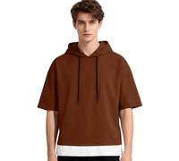 KENAIJING Homme Sweat Manches Courtes Tee Shirt Décontracté Sweats à Capuche Hoodie (Marron, M)