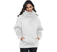 KENAIJING Pull à Capuche Coton Doux avec écharpe Intégrée pour Femmes, Sweat à Capuche Oversize Décontracté Automne Hiver（Blanc, S）