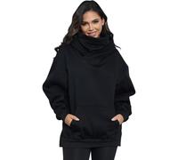 KENAIJING Pull à Capuche Coton Doux avec écharpe Intégrée pour Femmes, Sweat à Capuche Oversize Décontracté Automne Hiver（Noir, 4XL）