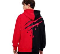 KENAIJING Sweat à Capuche pour Homme Hip-Hop en Coton Streetwear Veste Zippé à Capuche Outdoor Patchwork (Rouge Noir, 5XL)