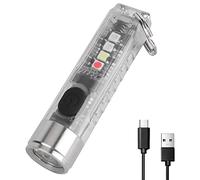 KENANLAN S11 Mini Lampe de Poche LED Petite Lampe de Poche Porte-clés Puissante Lampe de Poche Rechargeable USB Portable pour Le Camping de Randonnée en Plein Air d'urgence (Blanc Transparent)