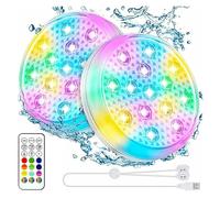 KENBT Lot de 2 Lampes de Piscine Submersibles Rechargeables avec télécommande, étanches IP68, Changement de Couleur,Installation Pratique