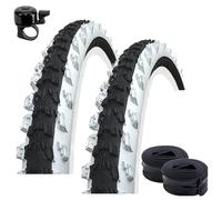 Kenda K-829 Lot de 2 pneus de vélo VTT 24" Noir/blanc 50-507 (24 x 1,95) + 2 chambres à air DV assorties avec sonnette de vélo