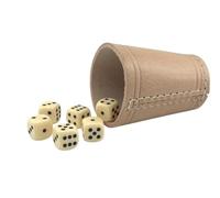 KENDi GAMES TOOSMASTER Gobelets dés de qualité en cuir véritable Hauteur 9 cm Diamètre 7 cm Lot de 6 dés ivoire et guide de démarrage rapide (français non garanti)