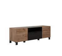 Kendo table TV 2 portes, 1 tablette, 1 claquement de porte, chêneReproduction, noir mat.