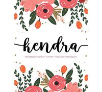 Kendra: Notebook | Libreta | Cahier | Taccuino | Notizbuch: 110 pages paginas seiten pagine: Modern Florals First Name Notebook in Coral, Pink & Orange on White ACH443c