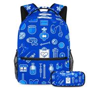 KengjuTesu Ensemble sac à dos 2 pièces pour garçons et filles, grande capacité, motif médecine bleu foncé, sac d'école avec trousse à crayons, sac à dos parfait pour les étudiants, les adolescents,
