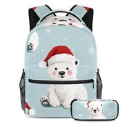 KengjuTesu Ensemble sac à dos 2 pièces pour garçons et filles, grande capacité, motif ours polaire mignon avec trousse à crayons, sac à dos parfait pour les étudiants, les adolescents, les voyages et