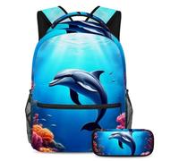 KengjuTesu Ensemble sac à dos 2 pièces pour garçons et filles, grande capacité, tournesols, coq, mooon, cartable avec trousse à crayons, parfait pour les étudiants, les adolescents, les voyages et la