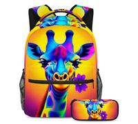 KengjuTesu Ensemble sac à dos 2 pièces pour garçons et filles, grande capacité, tournesols, coq, mooon, cartable avec trousse à crayons, parfait pour les étudiants, les adolescents, les voyages et la