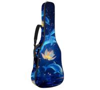 KengjuTesu Étui souple pour guitare acoustique de 109 cm avec sangle à dos et 2 poches Bleu ciel Lotus Dauphin Sac à dos sans rembourrage en tissu Oxford imperméable pour guitare basse, multicolore,