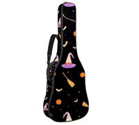 KengjuTesu Étui souple pour guitare acoustique de 109 cm avec sangle à dos et 2 poches, chapeau de sorcière et balai, sans rembourrage, sac à dos imperméable en tissu Oxford pour guitare basse