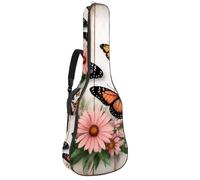 KengjuTesu Étui souple pour guitare acoustique de 109 cm avec sangle à dos et 2 poches en bois papillon fleurs, sac à dos sans rembourrage imperméable en tissu Oxford pour guitare basse, multicolore 1