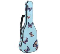 KengjuTesu Étui souple pour guitare acoustique de 109 cm avec sangle à dos et 2 poches, fond bleu, motif papillon monarque, sans rembourrage, sac à dos imperméable en tissu Oxford pour guitare basse
