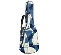 KengjuTesu Étui souple pour guitare acoustique de 109 cm avec sangle à dos et 2 poches, fond bleu, motif chat blanc, sac à dos sans rembourrage, sac à dos imperméable en tissu Oxford pour guitare