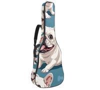 KengjuTesu Étui souple pour guitare acoustique de 109 cm avec sangle à dos et 2 poches, motif bouledogue français, sans rembourrage, sac à dos imperméable en tissu Oxford pour guitare basse,