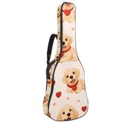 KengjuTesu Étui souple pour guitare acoustique de 109 cm avec sangle à dos et 2 poches, motif cœurs rouges Golden Retriever, sans rembourrage, sac à dos imperméable en tissu Oxford pour guitare basse,