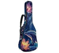 KengjuTesu Étui souple pour guitare acoustique de 109 cm avec sangle à dos et 2 poches, motif dauphin, lotus, sans rembourrage, sac à dos imperméable en tissu Oxford pour guitare basse, multicolore,