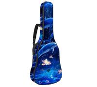 KengjuTesu Étui souple pour guitare acoustique de 109 cm avec sangle à dos et 2 poches, motif dauphin de lotus de mer, sans rembourrage, sac à dos imperméable en tissu Oxford pour guitare basse,